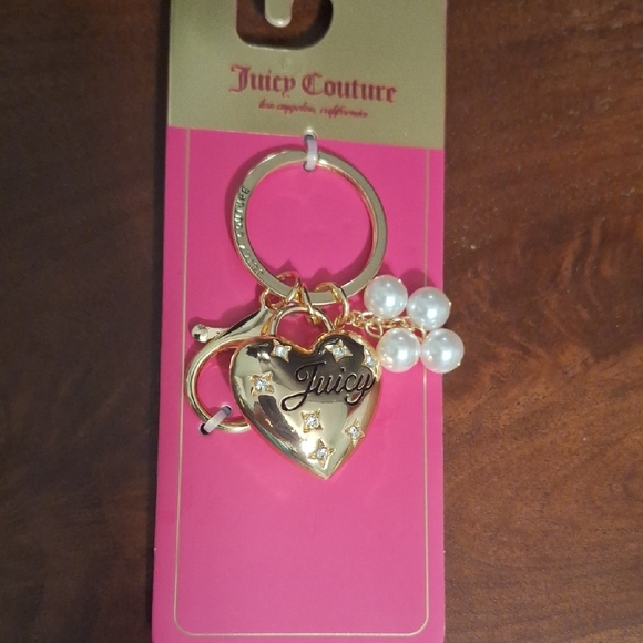 Juicy Couture Gold Heart Keychain with Pearl Charms - Picture 1 of 6